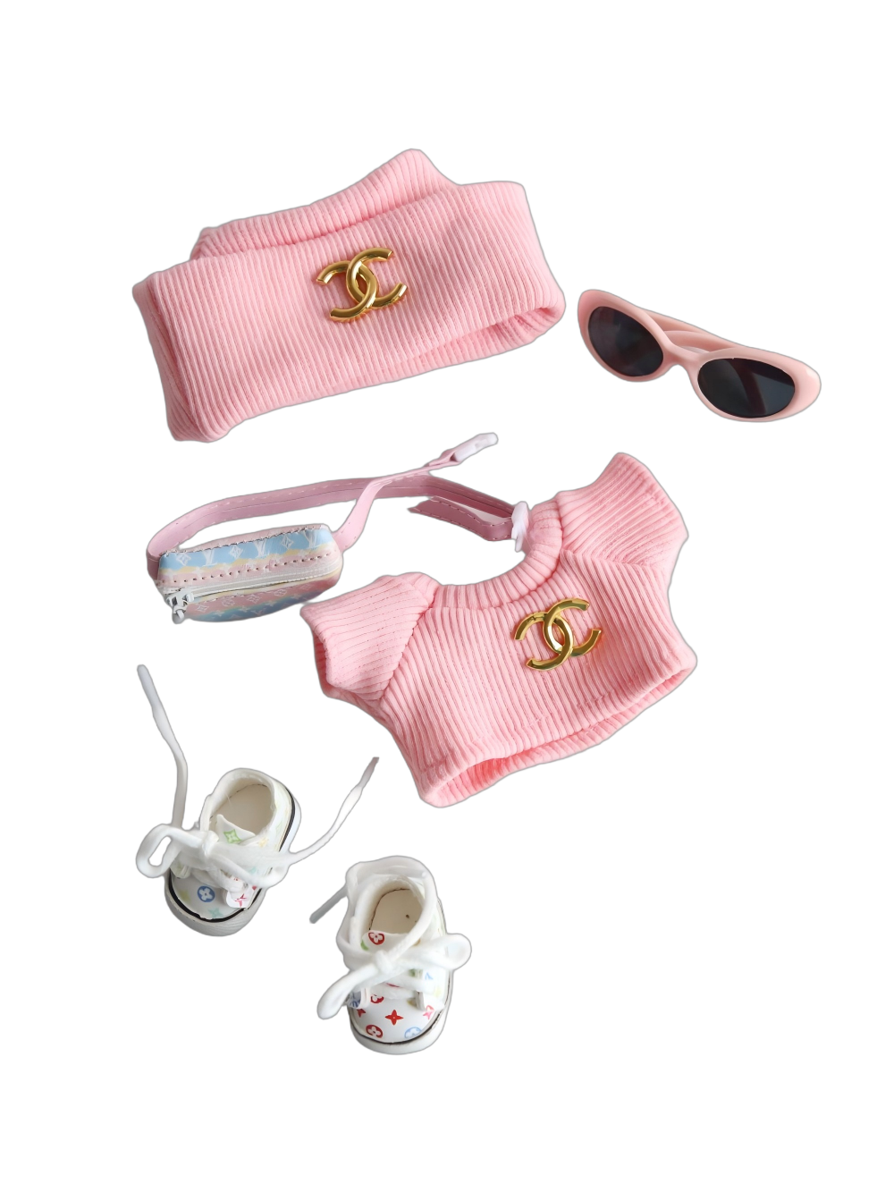 Labubu Pink Chanel Crossover Streetwear Set - Cute Glasses Edition