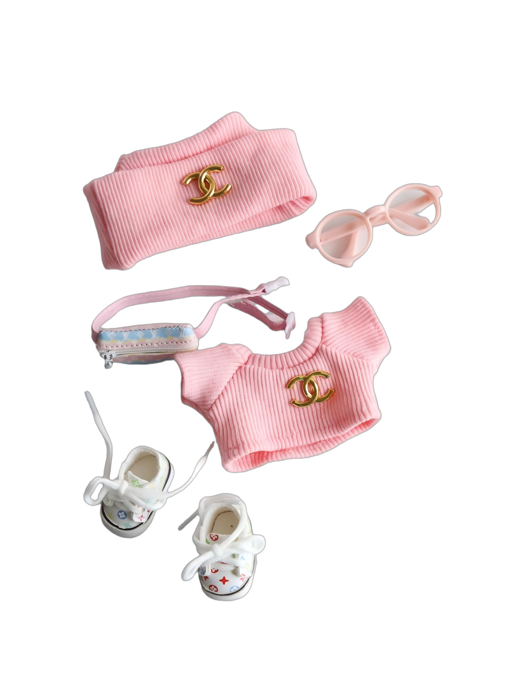 Labubu Pink Chanel Crossover Streetwear Set - Cute Glasses Edition