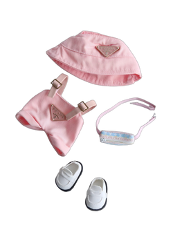 Labubu Pink Prada Denim Overall Cute Set