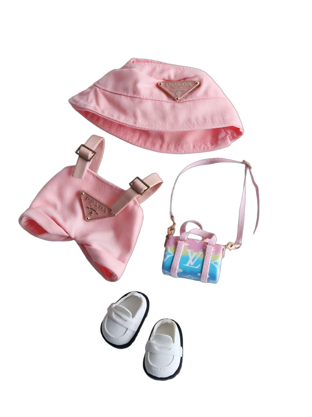 Labubu Pink Prada Denim Overall Cute Set
