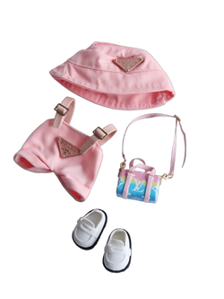 Labubu Pink Prada Denim Overall Cute Set