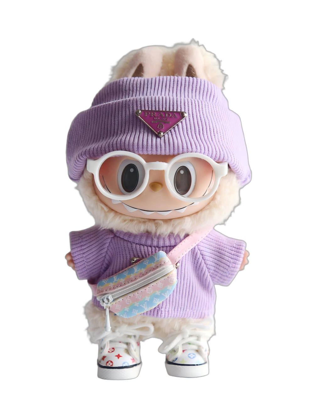 Labubu Purple Prada & LV Streetwear Outfit – Chic Eyewear Edition