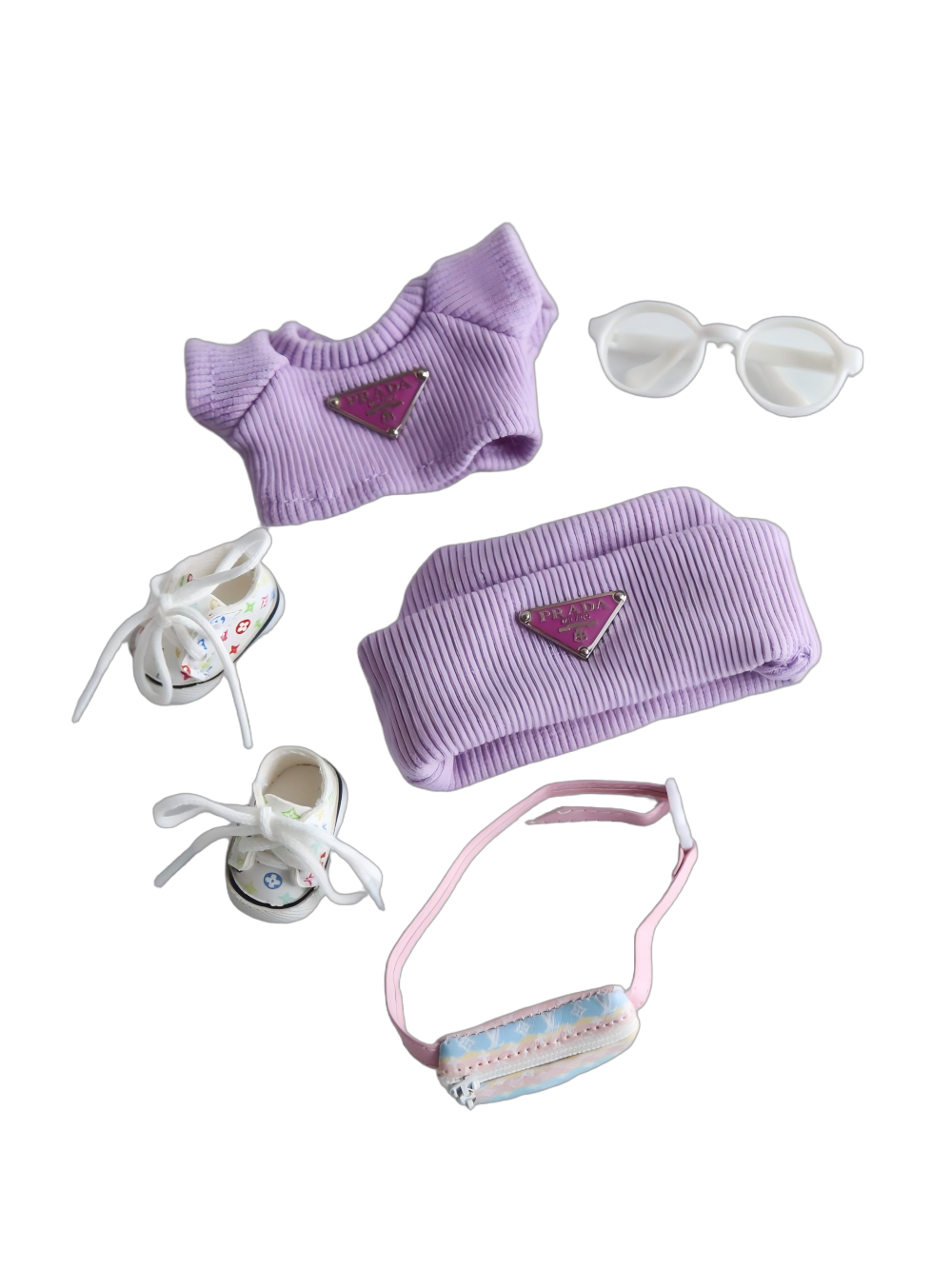 Labubu Purple Prada & LV Streetwear Outfit – Chic Eyewear Edition