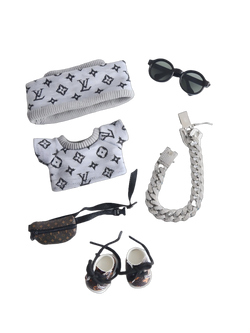 Labubu Street - Cool LV Monogram & Silver Chain Set