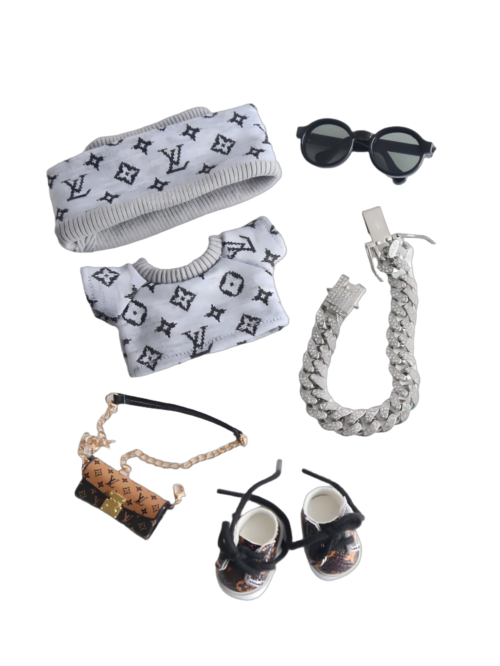 Labubu Street - Cool LV Monogram & Silver Chain Set