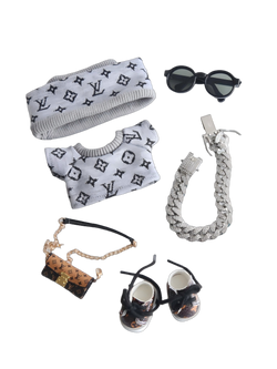 Labubu Street - Cool LV Monogram & Silver Chain Set